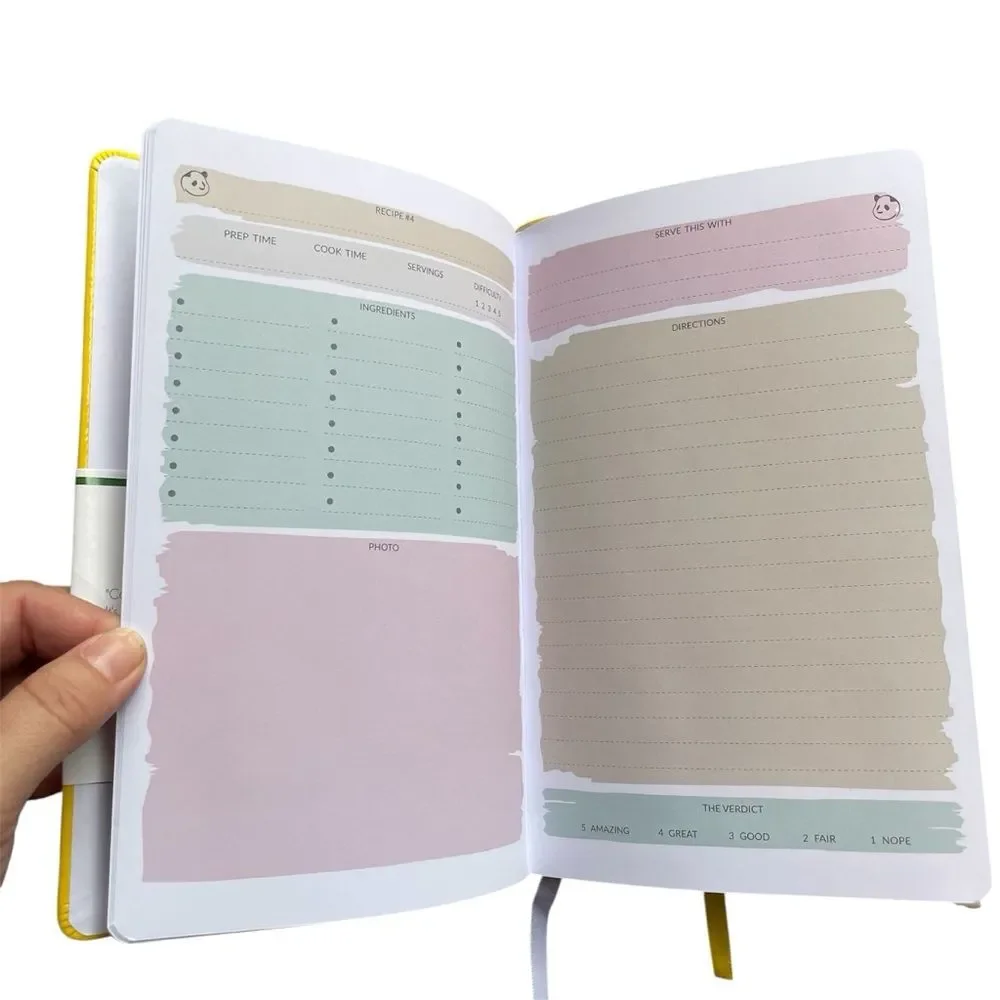 PANDA PLANNER Yellow Recipe Book Write In Your Family Recipes 8.25”x5.75”